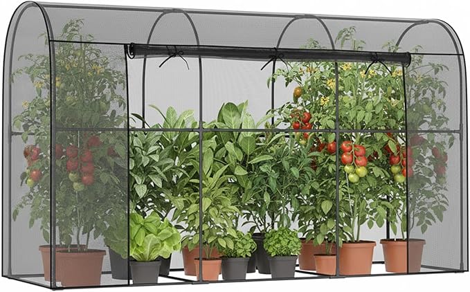 SUNYRISY Garden Plant Netting Crop Cage for Garden Raised Bed, 9.8 x 3.3 x 6 Ft Plant Cover Cage Protectors from Animal for Outdoor Plants with Frame and Zippered Door, Black