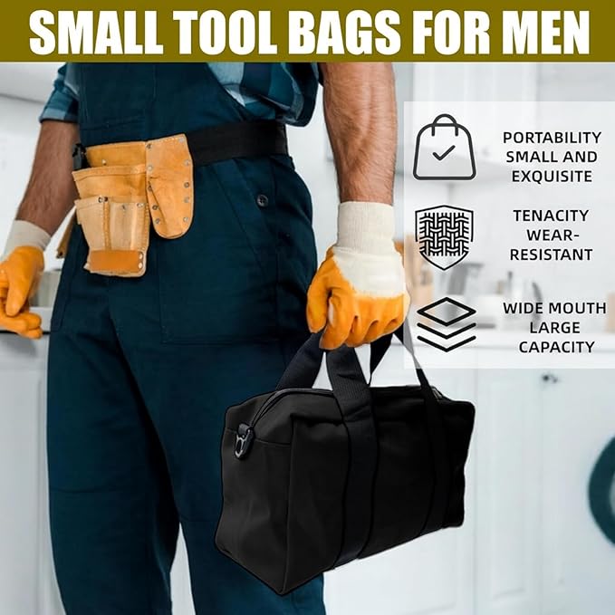 BLIRITEL 14 Inch Wide Mouth Tool Bag, Heavy Duty Canvas Tool Storage Bag, Large Capacity Handbag, Multi-function Tool Organizer Tote Bag for Storage Wrenches Pliers (Black, 14 Inch)