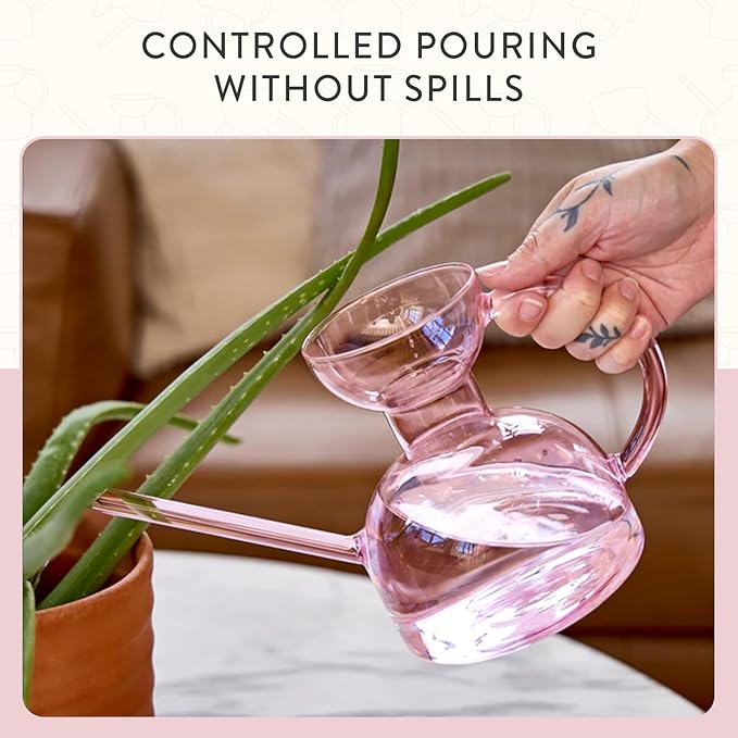 Modern Sprout Plant Watering Can - Handcrafted from Borosilicate Glass - Long Spout Vessel for Indoor Plants - 32 Oz Capacity - Multipurpose Watering Can and Flower Vase - Gift for Mother's Day(Blush)