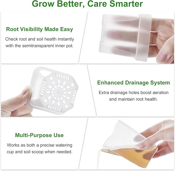 6PCS Mini Self Watering Pots for Indoor Plants, 2.5" Small Clear Planter with Wicks & Water Level Indicator, Plastic Automatic-Watering Pot for African Violet, Succulent, Alocasia, Hoya, Plant Label