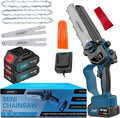 6 Inch Cordless Chainsaw Battery Powered Hand-held Lightweight Tree Branches and Wood Pruning Power Tools, Portable Mini Chain saw for home, garden and outdoor use with 2 * 4000mAh Batteries