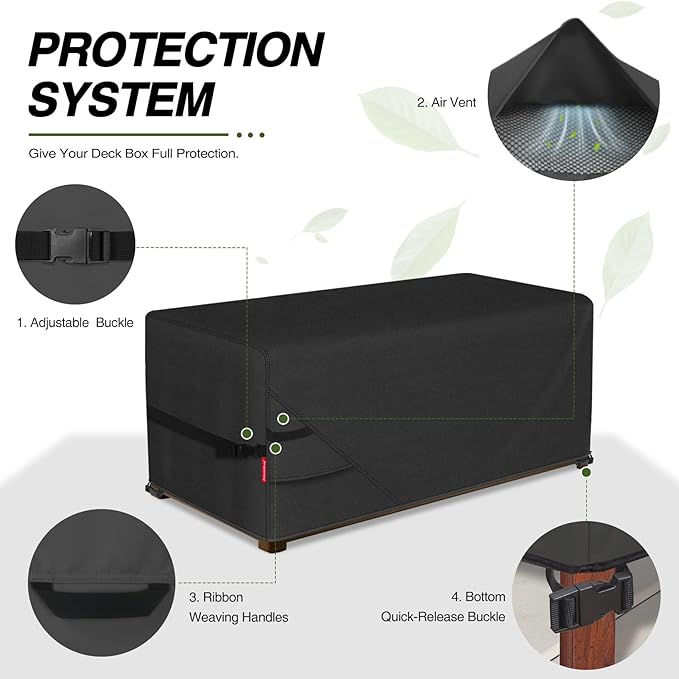 Porch Shield Patio Deck Box Storage Cover - 600D Outdoor Waterproof Cover for 70-80 Gallon Box Tear Resistant Rectangular Fire Pit Table Covers 46 x 24 x24 inch Black
