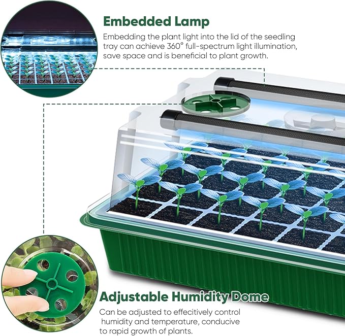 Seed Starter Tray with Grow Light, 2 Packs 80 Cells Seedling Starter Trays with Humidity Domes, Seed Germination Kit Adjustable Light Seed Starting Trays.