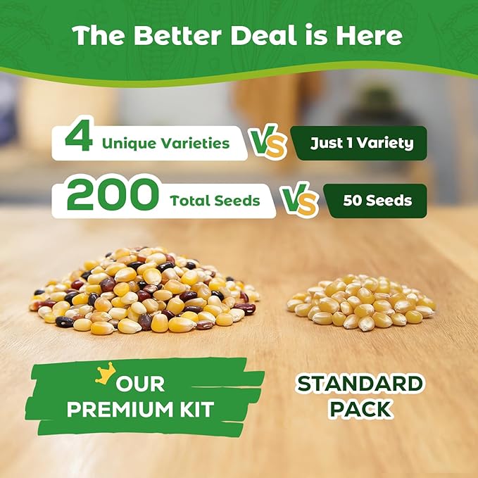 4 Corn Seeds Variety Pack - 200+ Non-GMO & Heirloom Corn Seeds for Planting Outdoor, Includes Sweet Corn, Golden Bantam,Silver Queen & Glass Gem Corn, Perfect Home Garden Gift for Beginners, Mom, Her