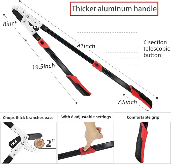 YRTSH Loppers Branch Cutter Heavy Duty Tree Trimmer, Extendable 28-41" Tree Pruner with Compound Action, Tree Cutter with 2 Inch Clean Cut Capacity Chop Thick Branches Effortlessly