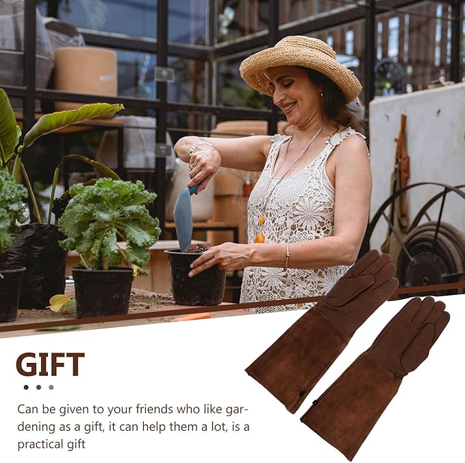 Thorn Proof Gardening Gloves for Women and Men Long Brown Puncture-resistant Gloves Protective Sleeve for Outdoor Garden Work