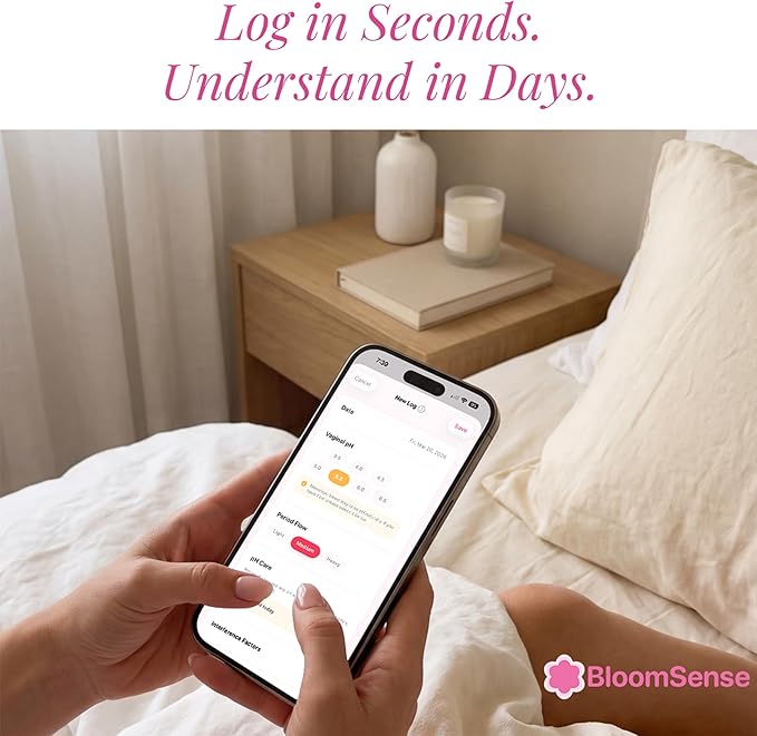 NATURELAND Vaginal pH Test Strips for Women – At-Home BV and Yeast Infection Test Kit, with BloomSense App, Accurate 3.5-6.5 Range, Foil-Sealed (10 Strips)