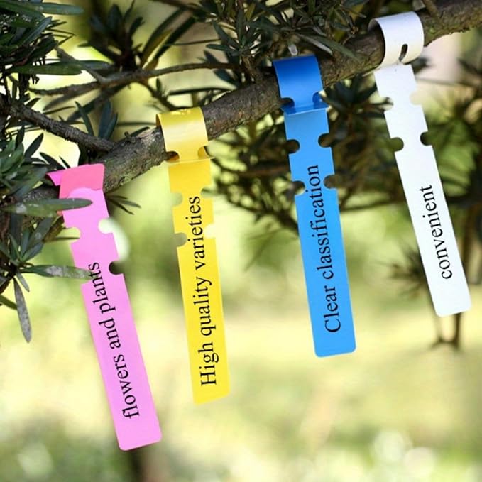 Plant Tree Markers, 600pcs Plastic Hanging Labels with Marker Pen, 6 Colors Adjustable Waterproof Reusable Garden Tags for Nursery and Outdoor Use (Mix Color)