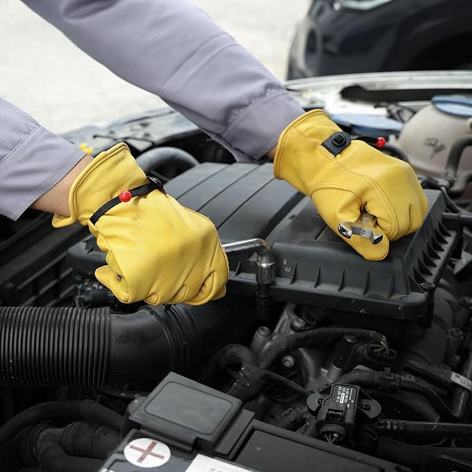 OZERO Leather Work Gloves for Men: X-Large 3 Pairs Cowhide Working Gloves for Driving Heavy Duty Mechanic Ranch - Women Gardening Glove