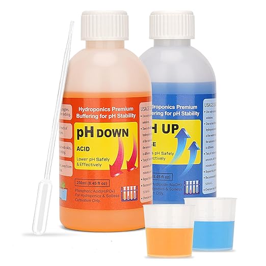 Professional Hydroponics pH Up and Down Control Kit, Adjust & Stabilize pH for Nutrient Solutions, Ideal for Soilless Gardening, Indoor Plant Growing, Aquaponics & DWC Systems (2 x 8.45oz)