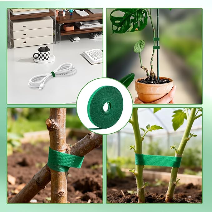 Plant Tape for Climbing Plants,Reusable Garden Tie Tape with Double-Sided Adhesive,Plant Twist Tie,Green Nylon for Outdoor Gardening,Tomato Plant Support,Cable Organization(32.8ft x0.47in)