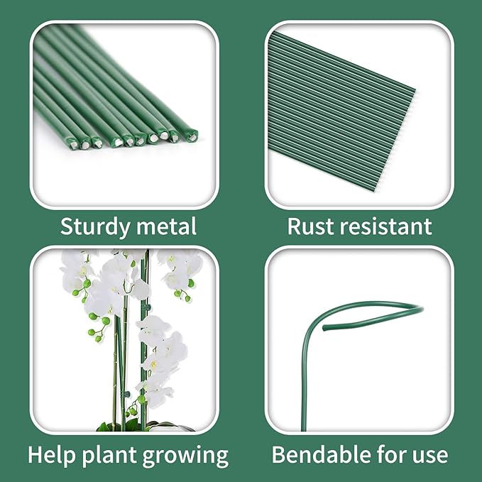 20Pcs Plant Support Stakes with 30 Pcs Plant Clips, Plant Sticks for Indoor and Outdoor Plants, Orchid Clips and Stakes,16inch Tall Bendable Single Stem Flower Stakes Bendable (20, Green-16inch)
