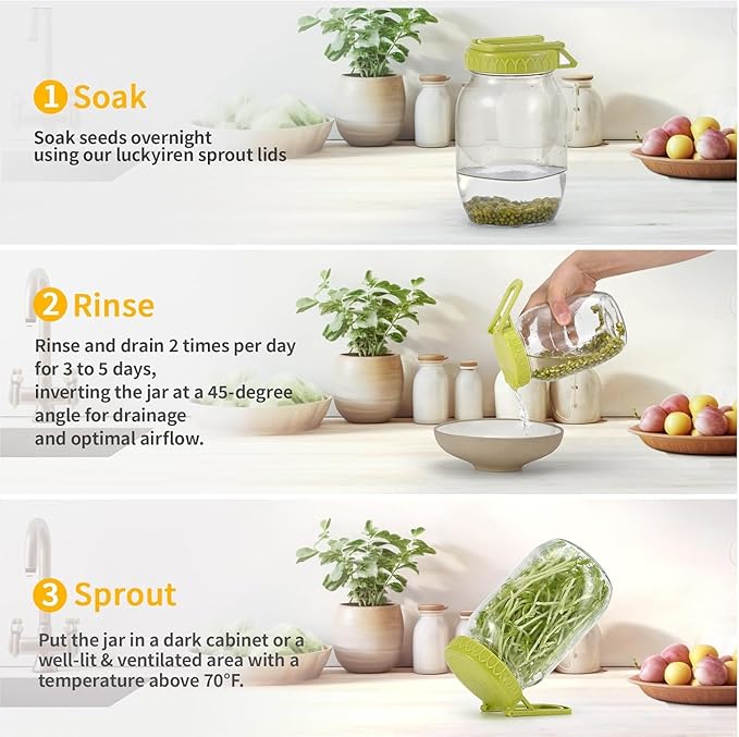 Happyiren 4-Pack Sprouting Lids for Wide-Mouth Mason Jars, BPA-Free One-Piece Design with Stand for Seed Germination, Ideal for Bean and Alfalfa Sprouts