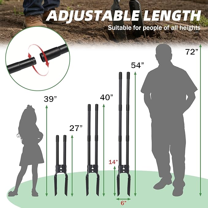 Post Hole Digger,54 Inch Heavy Duty Metal Hole Digger Tool for Digging,Grey Manual Tool for Transplant, Camping,Gardening.