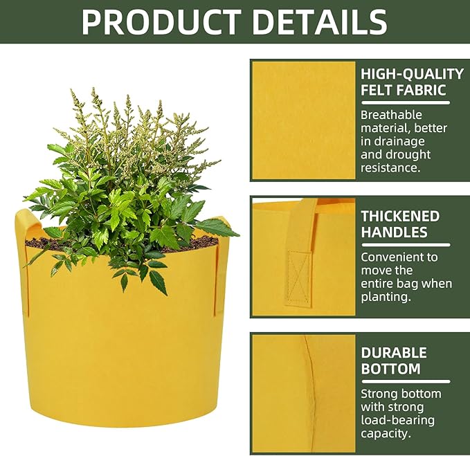 6 Pack 15 Gallon Grow Bags, Colorful Fabric Plant Pots with Handles, Garden 10 Gal Fabric Grow Pots, Vegetable Plant Growing Bags for Garden (15 Gallon)