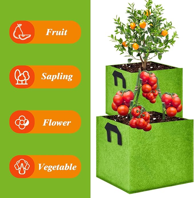 Square Grow Bags, Garden Fabric Planter Container with Handles Bed Flower Vegetables Pots 1MM Thickness Economic Colorful (Green,13.78x13.78x13.78 Square)