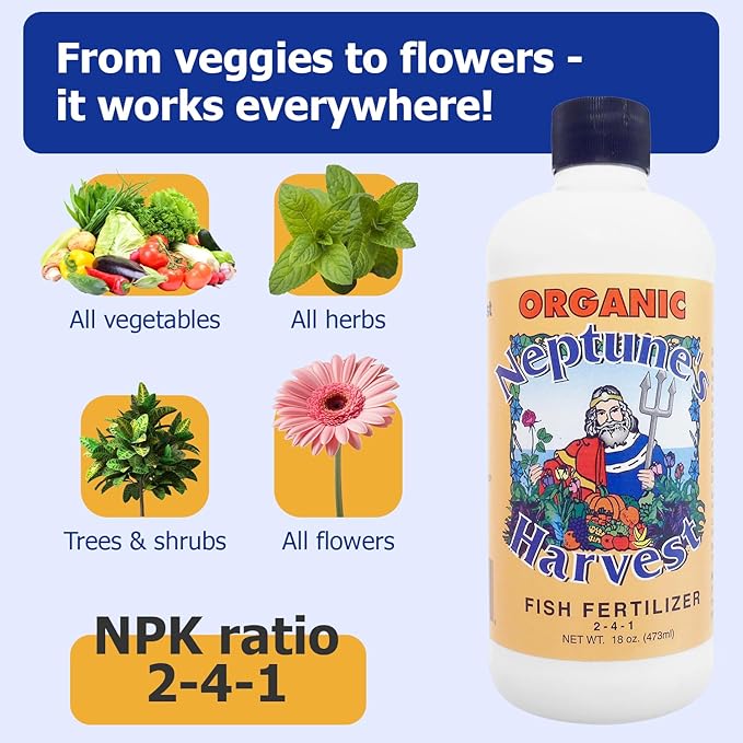 Neptune's Harvest Fish Fertilizer (2-4-1) - 18oz Pint - Organic Liquid Plant Fertilizer - Fish Hydrolysate for Vegetables, Flowers, Fruit, Trees, Grass - Indoor and Outdoor Plant Food