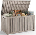 200 Gallon Outdoor Storage Deck Box Lockable Waterproof Resin Outside Bench UV Resistant Bin Patio Porch Furniture Pool Float Garden Tool Cushion Grey