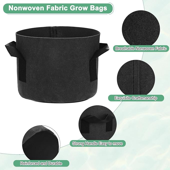 M METERXITY 5-Pack Plant Grow Bags 1 Gallon Grow Bags 300G Thickened Fabric Pots with Durable Handles Plant Garden Grow Pots for Fruits/Vegetables/Flowers/Plants [Black]