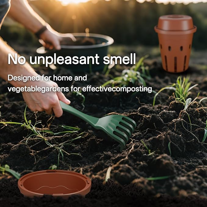 Underground Worm Composting Bin, Outdoor Mini Inground Worm Composter for Beginners, Garden Compost Bin for Garden Beds & Home Use, Worm Farm Kit for Parent, Kids (7x7x7.4Inch), Tan, 1-Pack