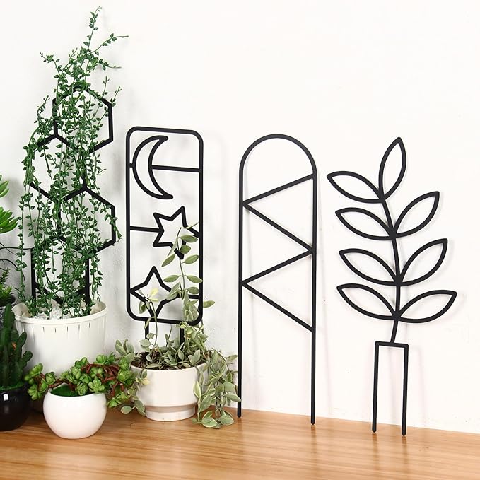 4 Pcs Indoor Plant Trellis for Climbing Plants, Small Trellis for Potted Plants, Garden Metal Trellis Plant Support Trellis with Different Patterns for Vine Ivy Flower (Unique)