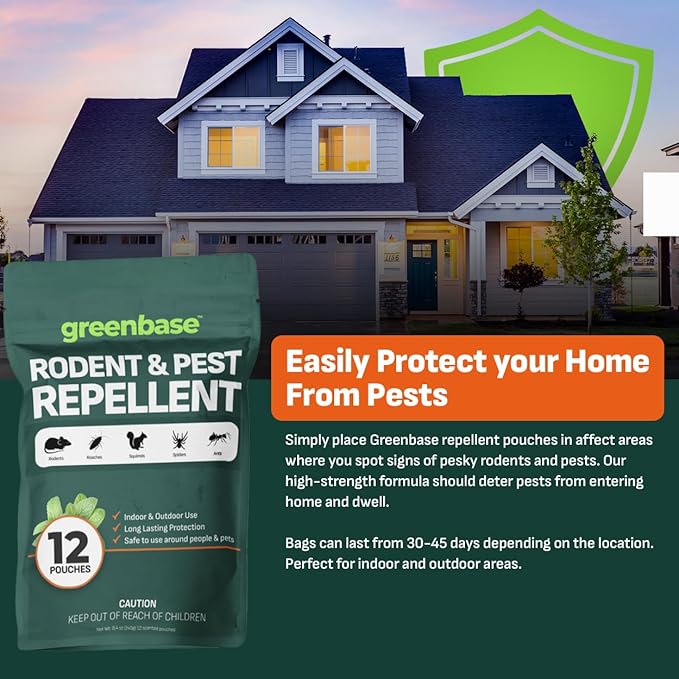 12 Pack Natural Rodent Repellent Pouches – Peppermint, Rosemary & Lemongrass Mouse & Rat Repellent for Home, Garage, Car, RV, Basement & Attic – Long Lasting Pest Control Safe for People & Pets