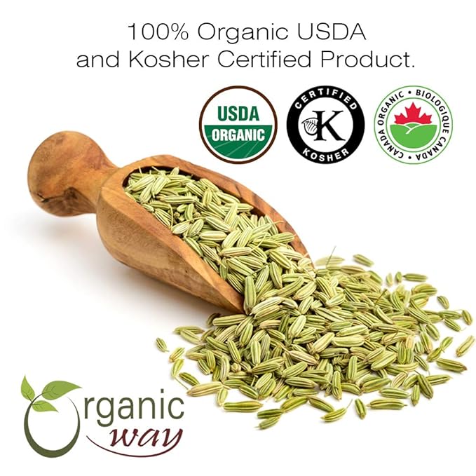 Organic Way Fennel Seed Whole (Foeniculum vulgare) - Improve Digestion | Organic & Kosher Certified | Raw, Vegan, Non GMO & Gluten Free | USDA Certified | Origin - India (1LBS / 16Oz)