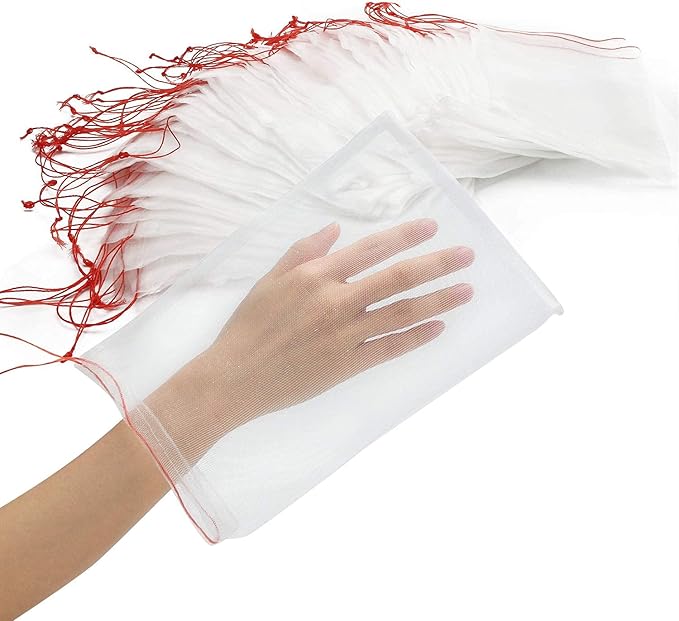 Fruit Bags for Fruit Trees, 100 PCS 6x10 Inch Fruit Protection Bags with Drawstring, Garden Netting Mesh Fruit Cover Bag for Grape, Tomato, Peach, Apple, Flower from Birds Bugs