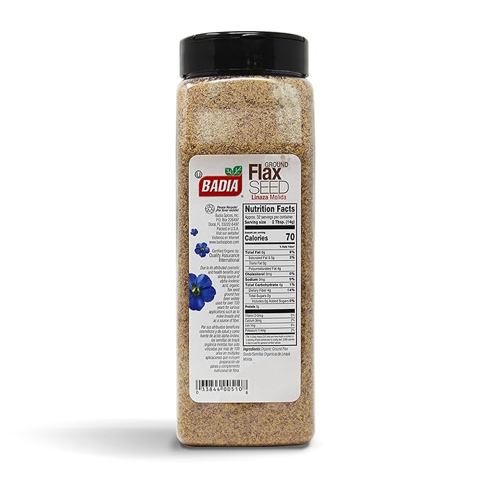 Badia Organic Ground Flax Seed, 16 oz - Superfood High in Fiber & Omega-3, Certified Organic, Non-GMO, Baking, Smoothies & Cooking (Pack of 2)
