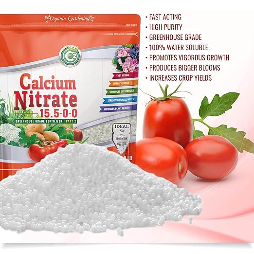 Calcium Nitrate 15.5-0-0 Fertilizer - Made in USA - 5LB Greenhouse Grade Plant Food for Hydroponics, Plants & Gardens – Fruit, Vegetables. Blossom End Rot Tomatoes