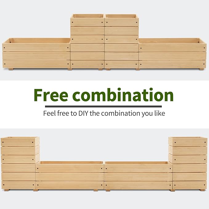 MCombo L Shape Wooden Raised Garden Bed, Outdoor Planter Box Elevated Garden Bed for Vegetables, Herb and Flowers, 0213