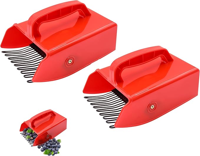 Berry Picker, 2 Pack Berry Pickers and Rakes with Metallic Comb and Ergonomic Handle for Easier Berry Picking, Blueberry Rake Scoop for Blueberries, Lingonberries and Huckleberries