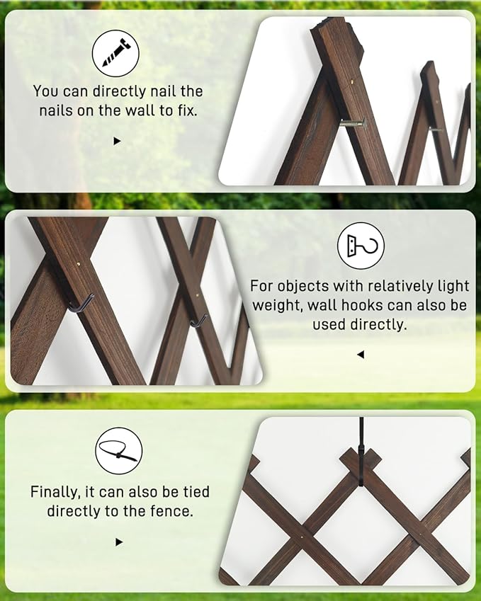 Expandable Wooden Latice Fence Panel, 1 Pack, 2.2 x 5.2 Ft Large Wood Garden Trelis for Climbing Plants, Outdoor Privacy Fence Wall for lvy Rose Vine, Patio Yard Balcony Decor