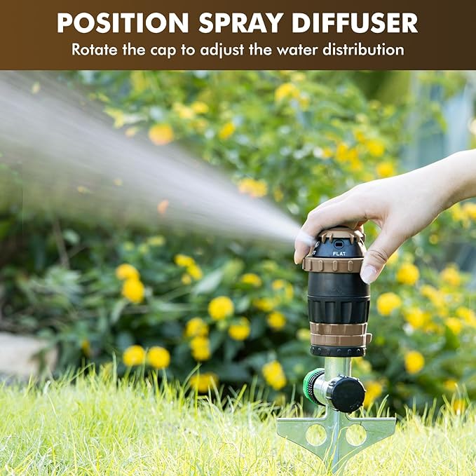 [2 Pack] RESTMO Gear Drive Sprinkler with Metal Spike Base, 5-Pattern Heavy Duty Gardening Watering System, Multi-Adjustable Lawn Sprinkle for Garden Plant, Flower Bed and Large Yard Area, Brown
