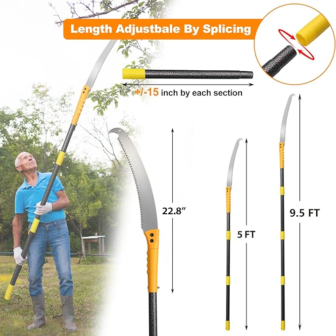 9.5FT Manual Pole Saw -Lightweight Tree Trimmer with Manganese Steel Blade for Garden & Yard Maintenance -Lightweight Branch Trimmer for Yard, Garden & Patio Maintenance, Reach High Branches with Ease