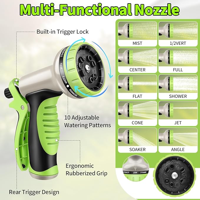 GOXAWEE Garden Hose 100FT, Stainless Steel Heavy Duty Water Hose With 10 Function Nozzle, No-Kink, Tough & Flexible, Sturdy and Lightweight, Rust Proof for Yard, Outdoor, RV