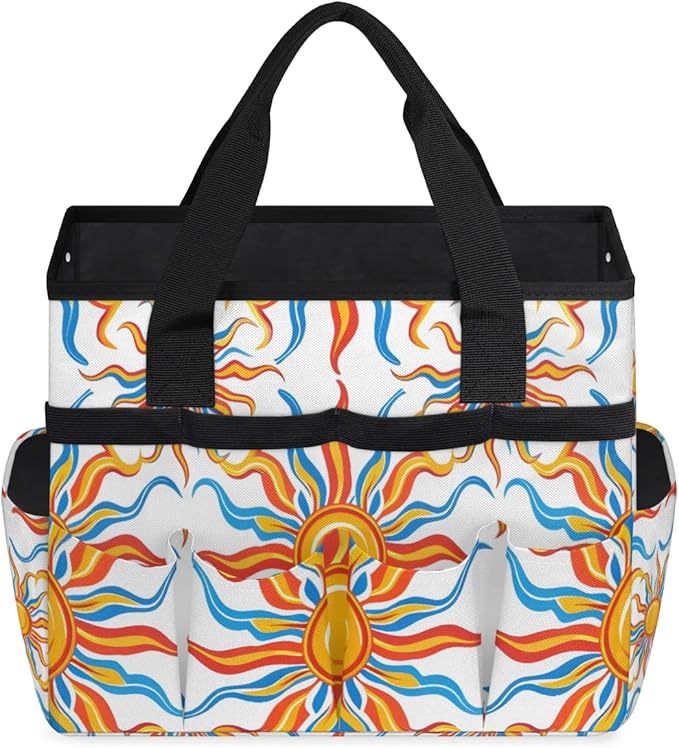 Garden Tool Bag Organizer Garden Tote Bag with Pockets Fire Sun Tool Storage Organizer Gardening Tool Kit Holder 13" x 6.8" x 2.8"