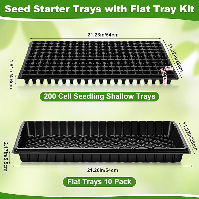 Vesici 20 Pack Seed Starter Trays, 200 Cell Seedling Trays with 1020 Flat Tray, Deep Plug Nursery Plant Pots for Germination, Water Collection, Indoor Outdoor Seed Starting & Transplanting
