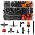240-Piece Drip Irrigation Fittings Kit for 1/4" Tubing, Complete Set of Drip Barbed Connectors (Nozzle, Micro Dripper, Nozzle Tee, Single Barb, Coupling, Tee, Elbow, Plug, Cross, Stake)