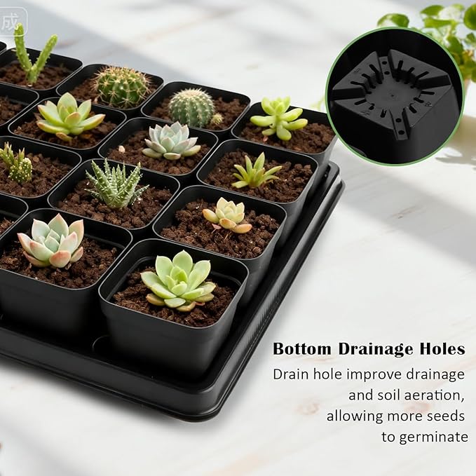 5 Pack 24 Cell Nursery Pots Trays with 3 inch Square Nursery Pots 120pcs (Black), Plastic Seed Starter Tray with Drain Holes for Carrying and Holding Plant Pot(17"x11"x1.6")
