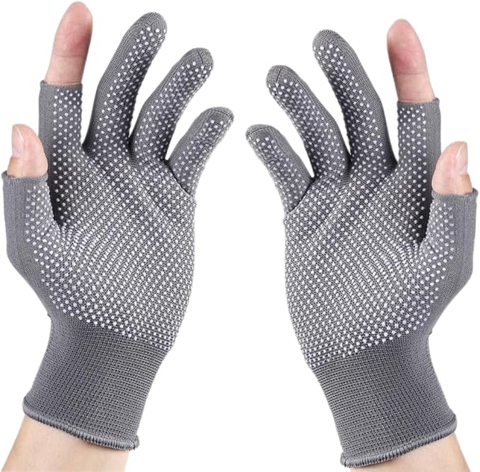 Open Finger Nylon Glove for Grafting/Budding/Bonsai. Lightweight 2 Half-Finger Slip Breathable Fingerless Garden Gloves for Garden Tools-2 Pairs
