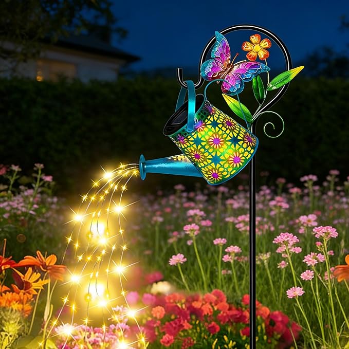 Solar Watering Can Lights, Waterproof Garden Lanterns with Shepherd Hook, Butterfly Hanging Lanterns Decor for Patio Yard Lawn Walkway, Perfect Gardening Gift for Women Mom Grandma (Butterfly)