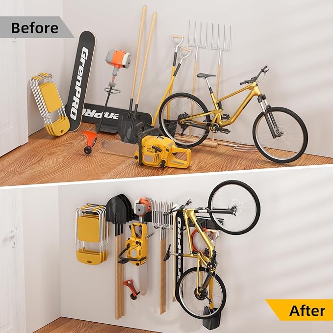 GRENPRO Garage Tool Organizer Wall Mount with 66 inches Rails and 10 Hooks, Heavy Duty Tool Rack, Garage Storage Rack For Yard Tools