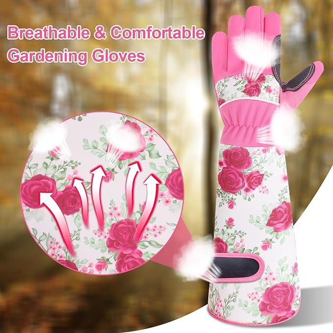 DLY Gardening Gloves, Garden Gloves for Women, long gardening gloves for Garden Work and Yard,Durable and Comfortable(Medium, Rose Red)