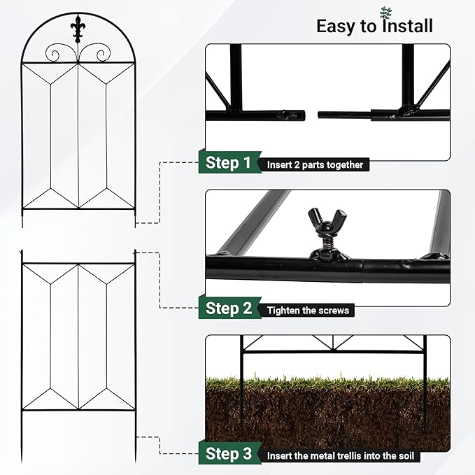 2 Pack 70.8" x 19.5" Metal Garden Trellis, Black Coated Rustproof Metal Trellis Outdoor, Trellis for Climbing Plants for Roses, Vine Cucumbers, Vegetables, Flower Support