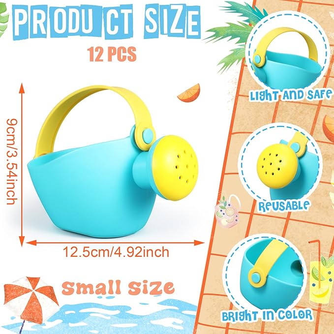 Gemscream 12 Pcs Watering Can Set Small Plastic Beach Watering Can Bath Toy Toddler Gardening Equipment Toy for Girl Boy Beach Outdoor Garden