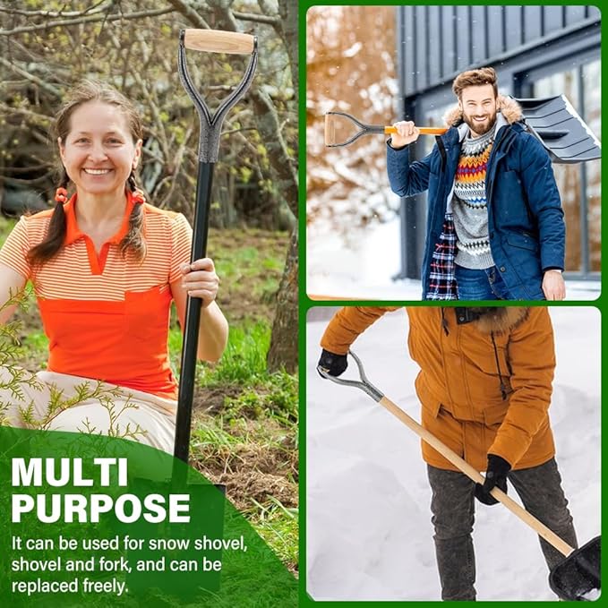 Shovel D Grip Handle, 32mm Inner Diameter Metal Shovel Replacement Handle with Wooden Grip Spade Snow Scoop Digging Raking Tools with 4 Rivets for Digging Raking