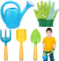 Biubee Toddler Gardening Tools Set - Sturdy Kids Watering Can Toy, Child Gardening Set with Metal Shovel Hand Rake Kids Gloves, Garden Toys for Baby Outdoor Beach Sand Toy Gift, Blue