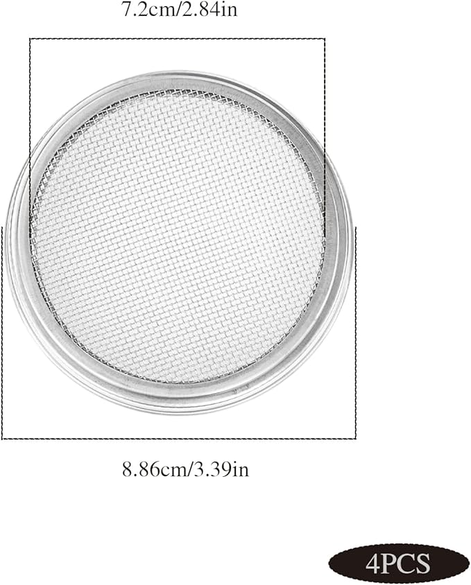 4 Pack Sprouting Lid for Mason Jar, Mesh Stainless Steel Sprouting Jars Lids, Wide Mouth Canning Lids for Growing Bean, Seeds and Broccoli (86mm)