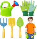 Biubee Kids Gardening Tools Set - Sturdy Watering Can Toy Set with Metal Shovel Hand Rake Kids Gloves, Toddler Gardening Kit Garden Toys for Outdoor Beach Sand Toy Gift, Green
